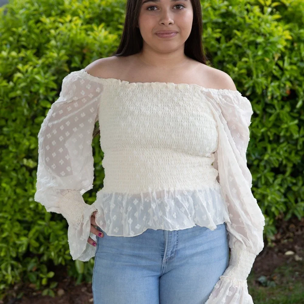 POMPOM Ruffled Dressy Off White Top - Picture 2 of 4